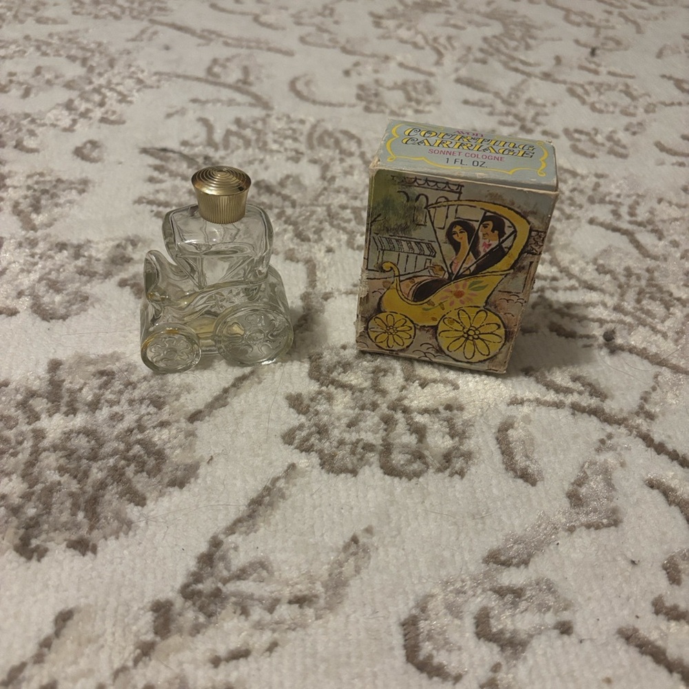 Vintage Avon 1970s Field Flowers Crystal Carriage Decanter Bottle with Gold Cap